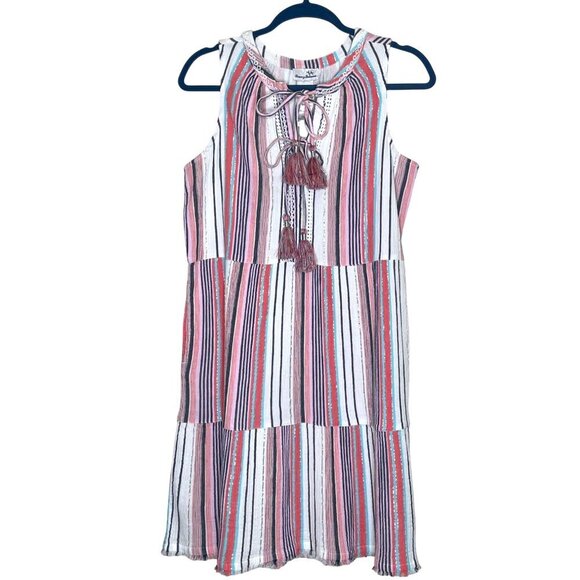 Tommy Bahama Mykonos Stripe Tiered Coverup Dress Coral Multicolor Size Small NWT - Picture 3 of 11